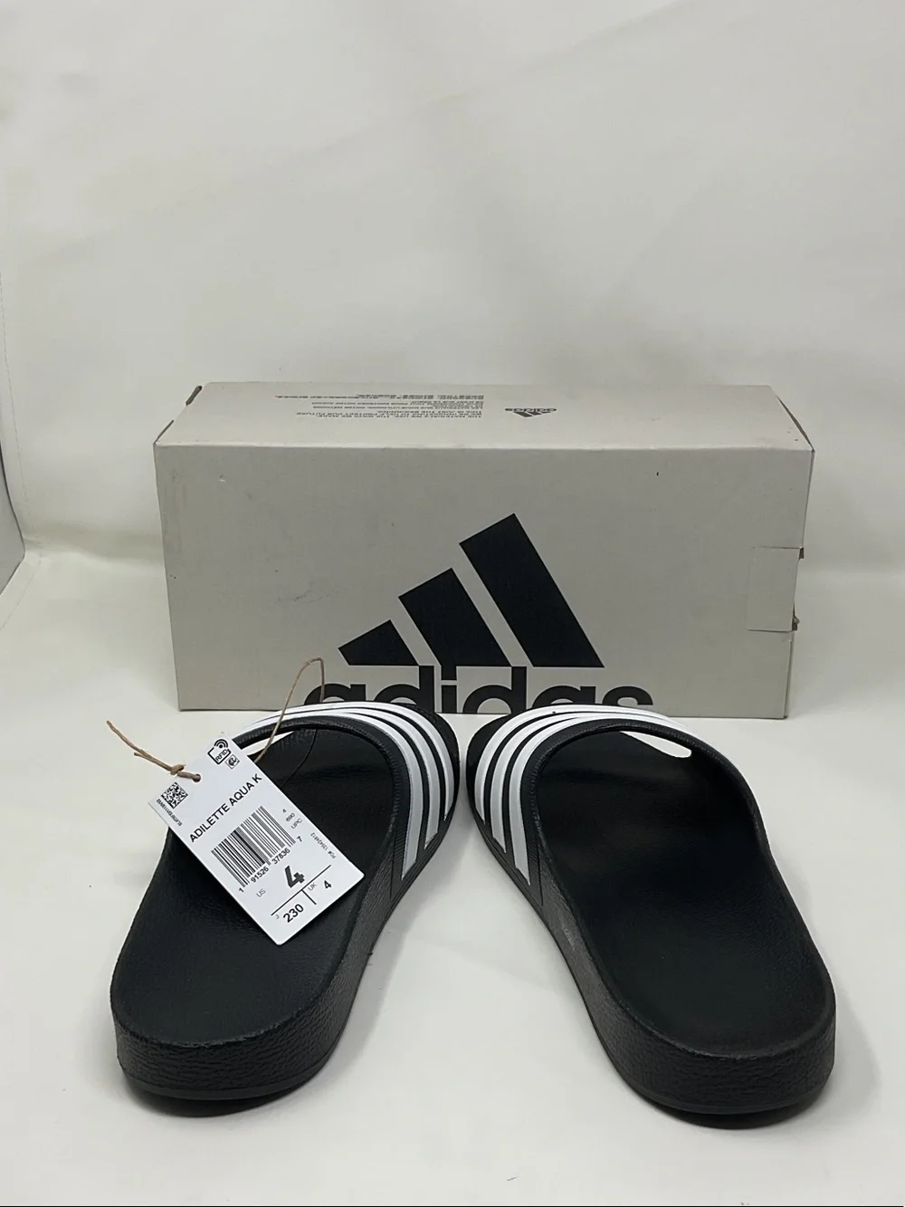 Kids size 4 adidas Black and White Adilette Aqua Slide Sandals NEW